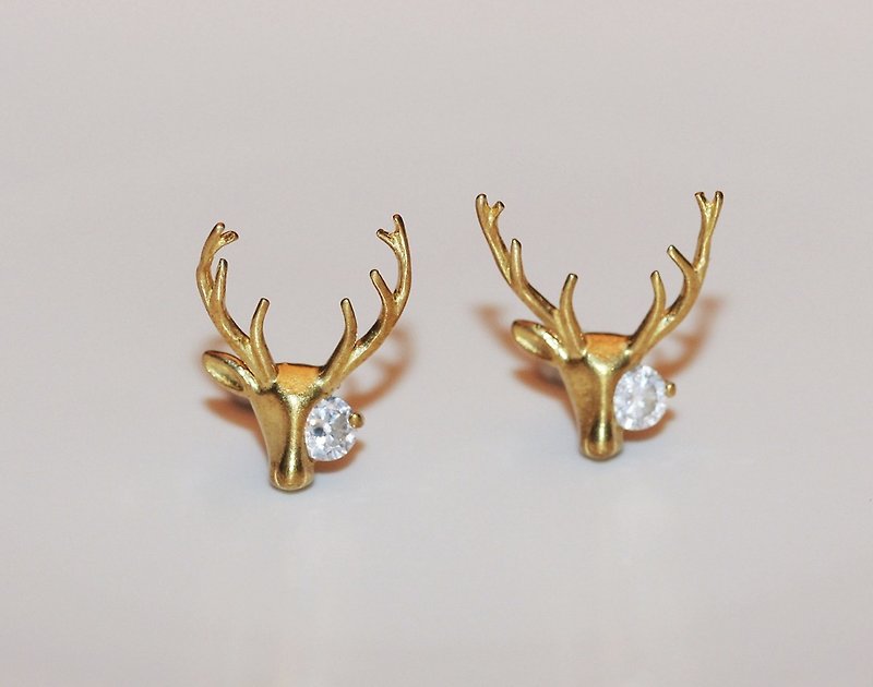 Brass Reindeer Gemstone Earrings - Earrings & Clip-ons - Gemstone Gold