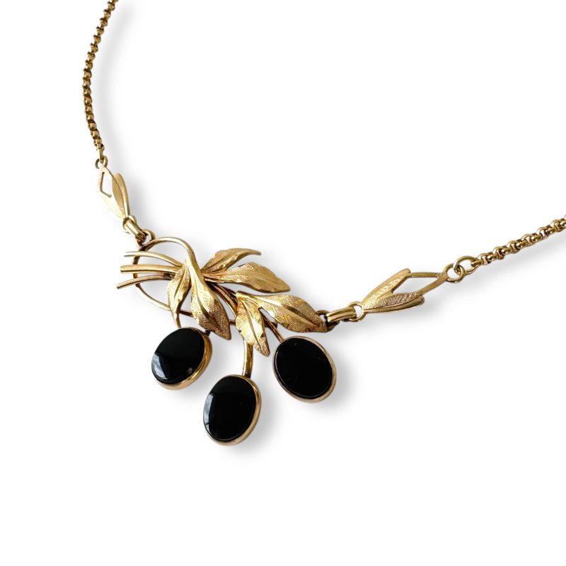 Vintage Van Dell 1950s necklace 12k goldfilled  black onyx stones USA jewelr - 項鍊 - 玻璃 黑色