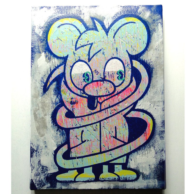 ネズミのグラフィティアート 原画 絵画 キャンバス画 動物の絵 モンスター アクリル画 - 海報/掛畫/掛布 - 顏料 藍色
