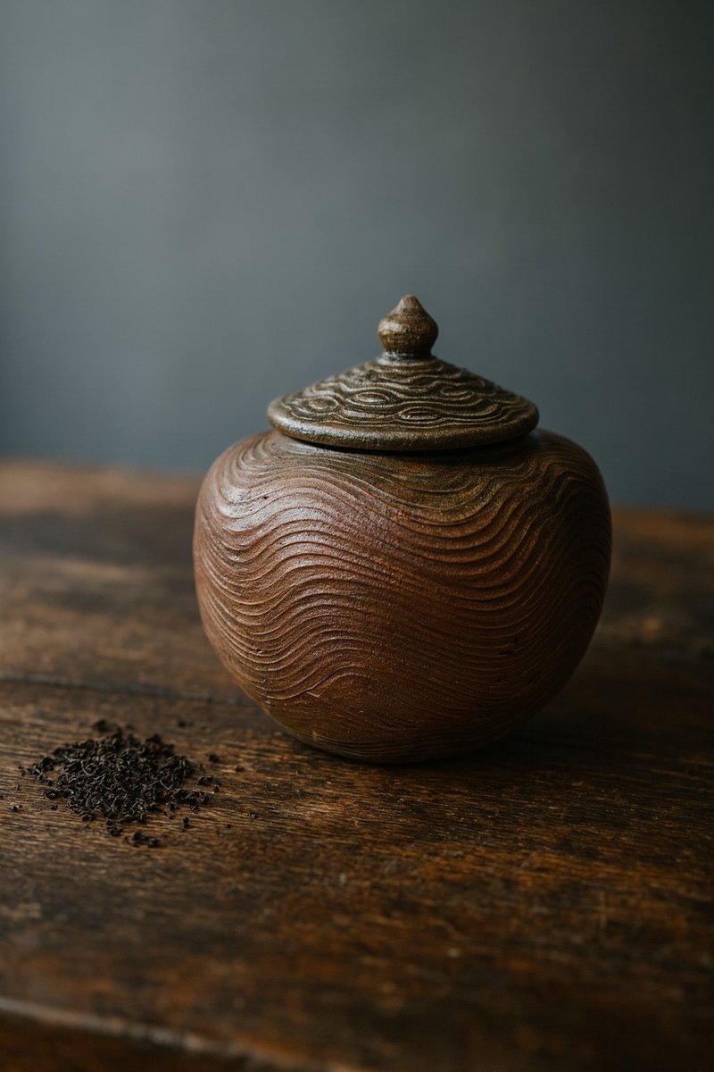 柴燒水波紋茶倉 / 半斤水波紋肌理茶倉 / 小平凡手作 - 其他 - 陶 卡其色