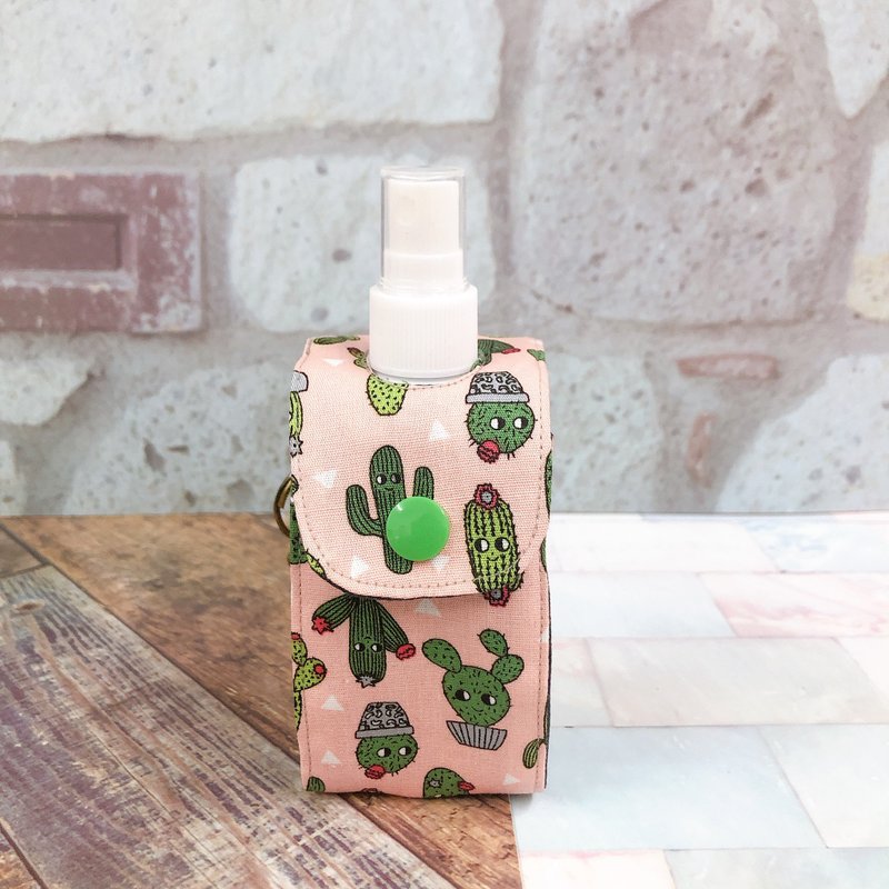 酒精/消毒液收納袋 附100ml 2號瓶 外出必備防疫小物 - 仙人掌 - 居家收納/收納盒/儲物盒 - 棉．麻 粉紅色