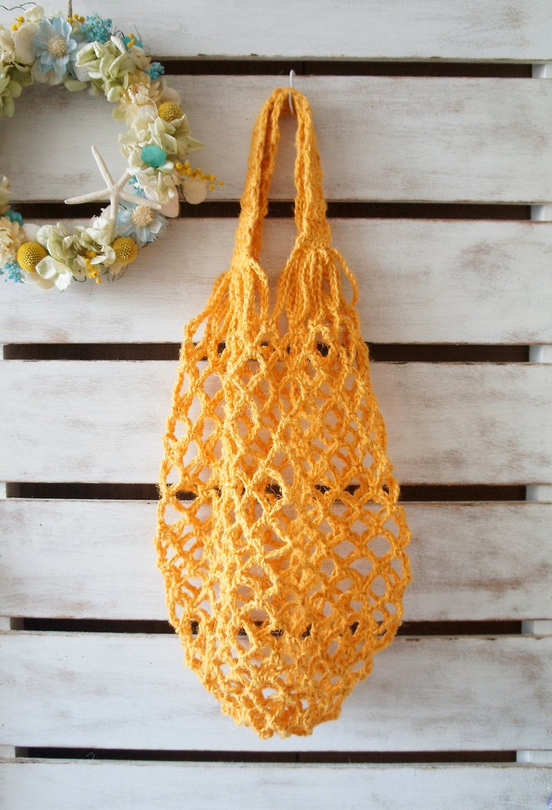 Don't be sad about refurbished. Handmade Linen weaving environmentally friendly rhizomes, fruit storage bags/shopping bags - อื่นๆ - ผ้าฝ้าย/ผ้าลินิน สีเหลือง