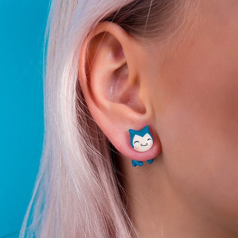 Blue Cat Earrings - Kawaii Cat Earrings Polymer Clay - Earrings & Clip-ons - Clay Blue