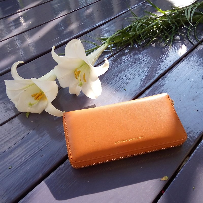 [La Poche Secrete] favorite zipper zipper clip _ positive leather _ fashion orange - Wallets - Genuine Leather Orange