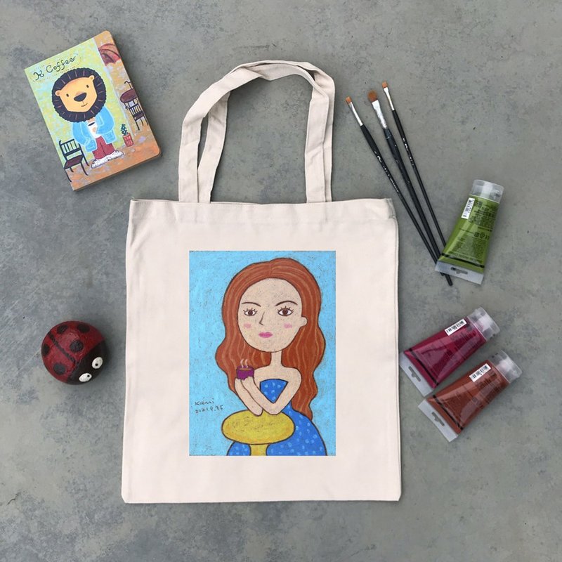純棉直式帆布包 | 藍裙子女人 | K藝術家 - 手提包/手提袋 - 棉．麻 