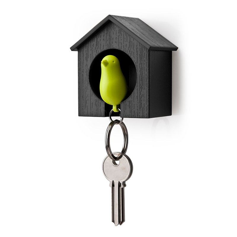 [2017 limited color] QUALY bird whistle ring - black house + green bird - Keychains - Plastic Black