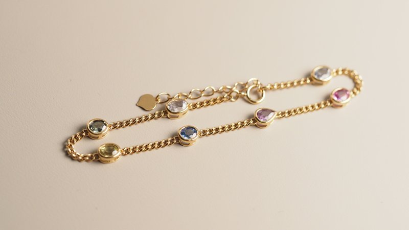 18K金彩虹寶石手鏈 18K Gold The Rainbow Sapphire Bracelet - 手鍊/手環 - 貴金屬 