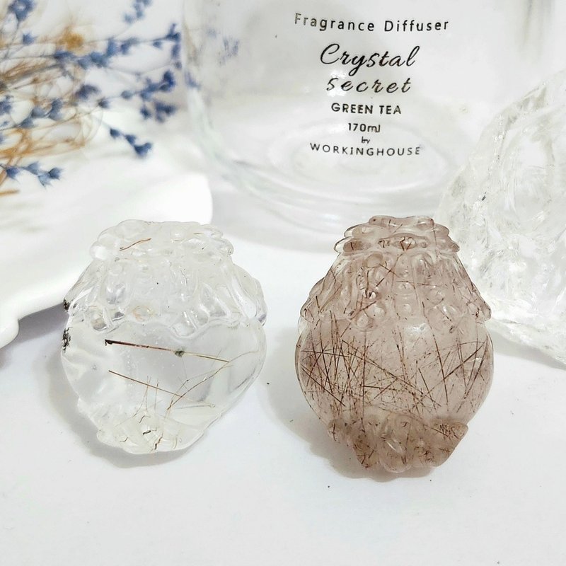 白水晶帶銅髮晶龍龜/銅髮晶龍龜/高度聚財、避邪之水晶 - 擺飾/家飾品 - 水晶 紅色