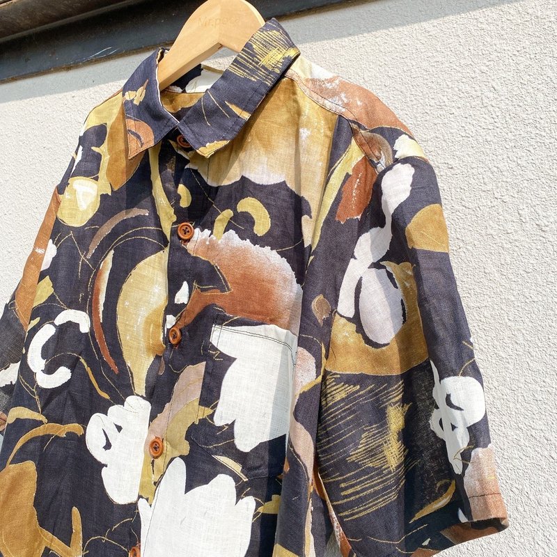 寂靜咖黑 - 阿爸短袖襯衫 - 男襯衫/休閒襯衫 - 棉．麻 