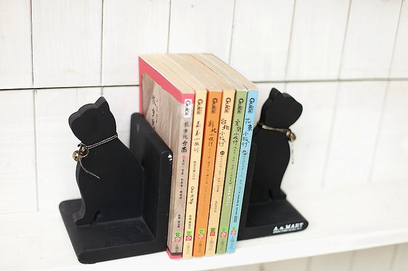 [良い日]フェチ日本の雑貨ベル猫のブックエンド - その他 - 木製 ブラック