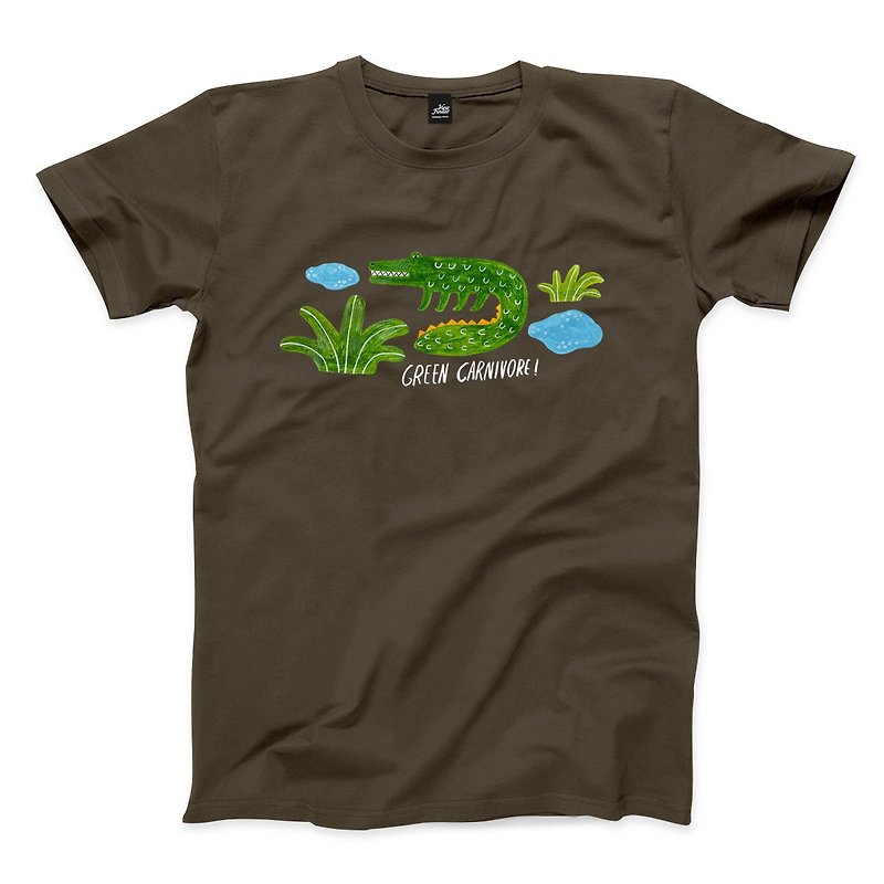 緑の肉食動物-グレー-ニュートラルTシャツ - Tシャツ メンズ - コットン・麻 グレー