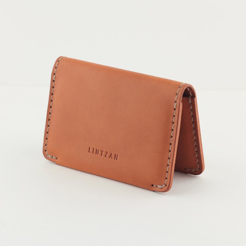 Leather 2 fold business card holder / card holder-antique orange - ที่เก็บนามบัตร - หนังแท้ สีส้ม