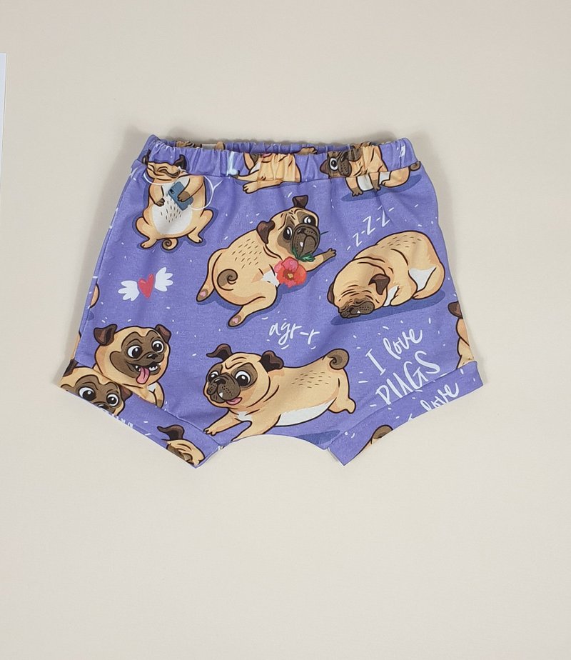 Pugs baby shorts, baby boy shorts, baby girl shorts, kids shorts with dogs - Pants - Cotton & Hemp Multicolor