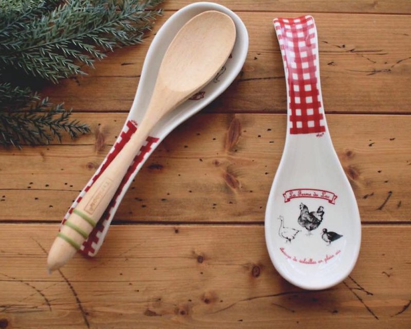 法國進口設計efya格紋鄉村公雞湯勺架 湯匙 - 餐具/刀叉湯匙 - 陶 