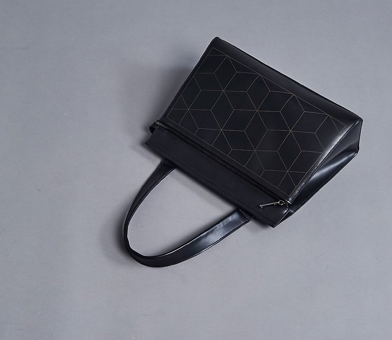 Laser square single shoulder carrying backpack - Handbags & Totes - Genuine Leather Black