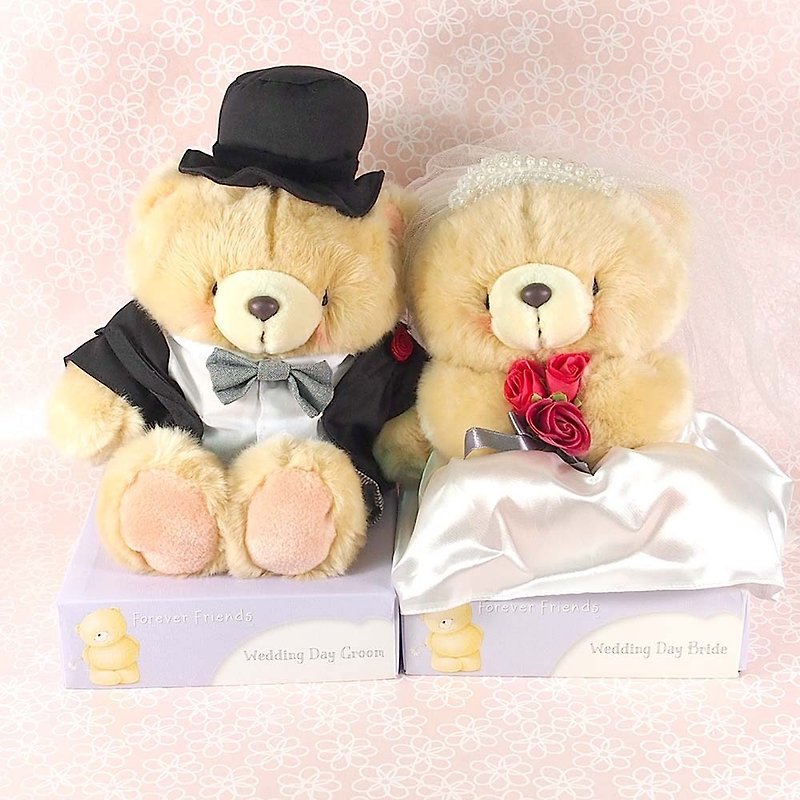 8 inches/gentleman married double pair of fluffy bears [Hallmark-ForeverFriends-wedding series] - ตุ๊กตา - วัสดุอื่นๆ สึชมพู