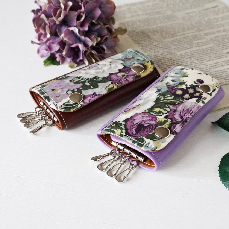 Elegant rose key case purple&brown - Keychains - Faux Leather Purple