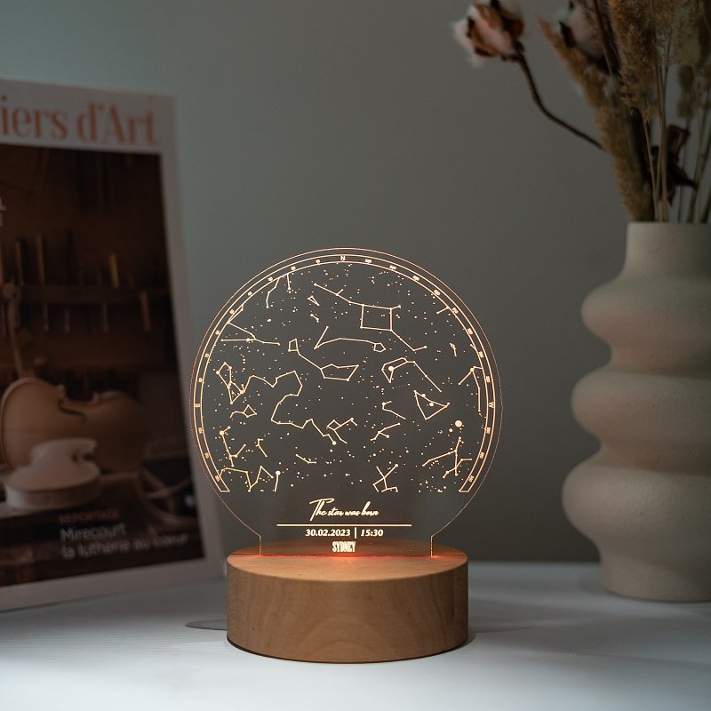 Acrylic Location Maps, Husband Christmas Gift, Star Map Night Light Custom - โคมไฟ - ไม้ หลากหลายสี