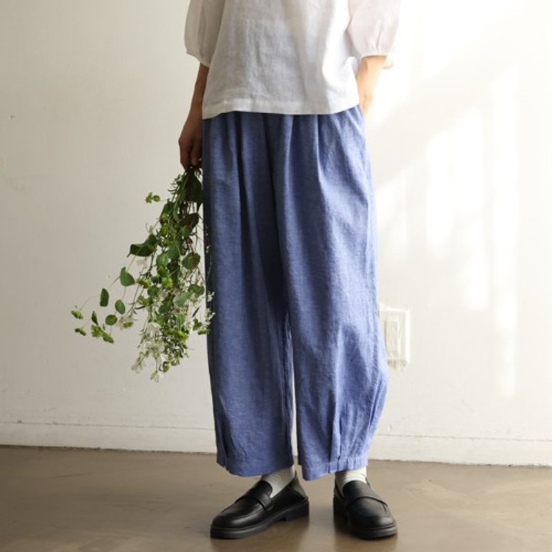 棉麻混紡輕盈長褲 慵懶時尚寬褲 透氣舒適 紺桔梗　240506-2 - 女長褲 - 棉．麻 
