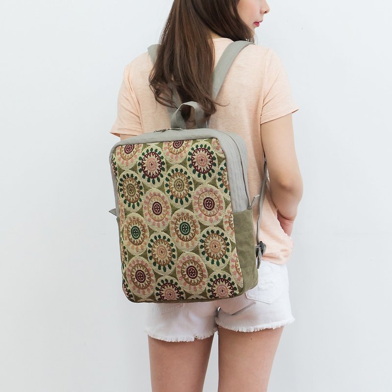 Handmade female floral backpack - Backpacks - Genuine Leather Multicolor