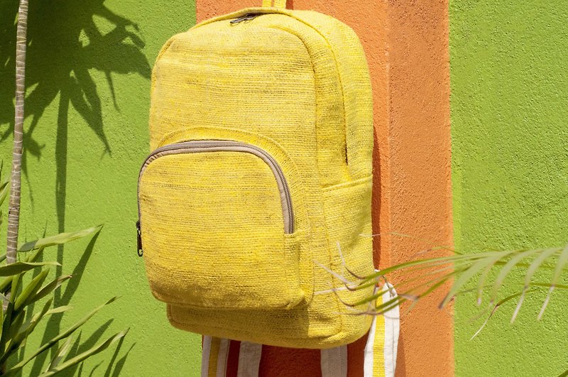 After stitching design cotton Linen backpack / shoulder bag / ethnic mountaineering bag / Patchwork bag / computer bag - yellow lemon