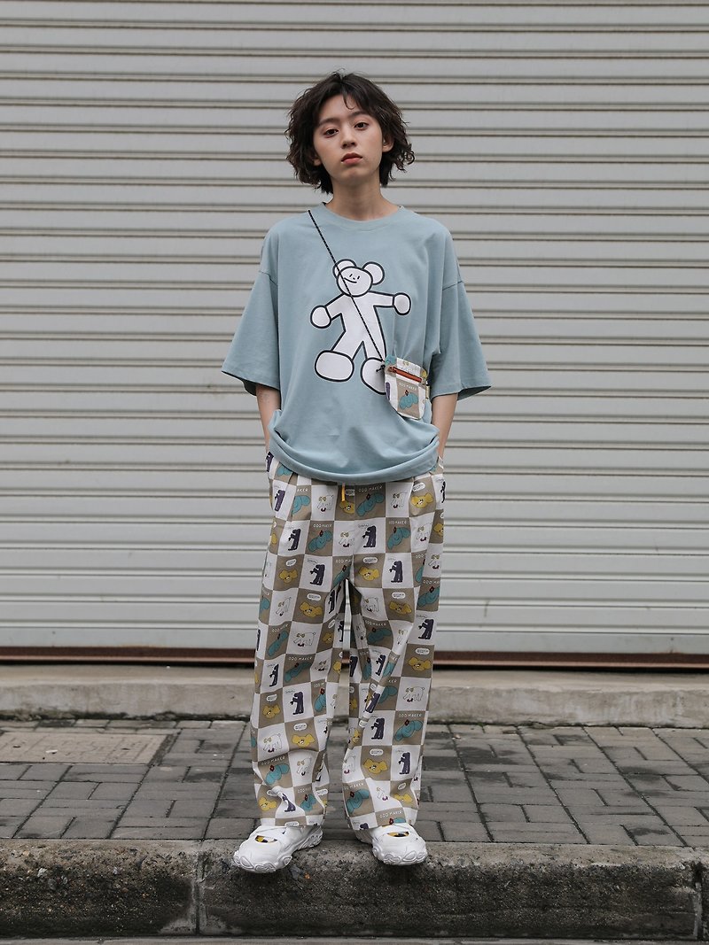 odd maker digital printed cotton Japanese slim straight trousers