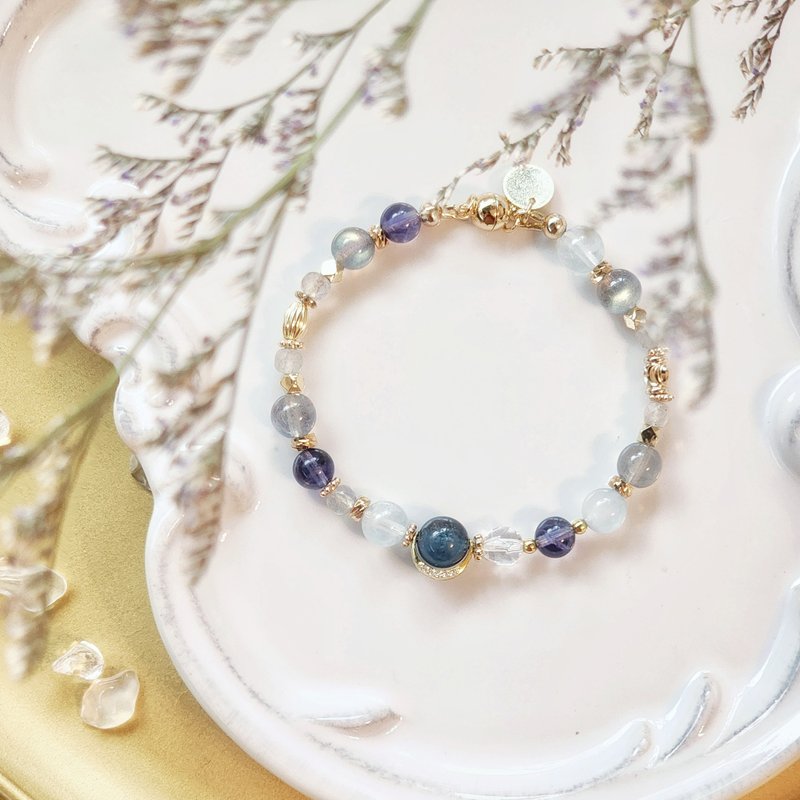 Moonlight on the Sea | Devil's Aquamarine, Iolite & Moon stone Bracelet - Bracelets - Semi-Precious Stones Multicolor