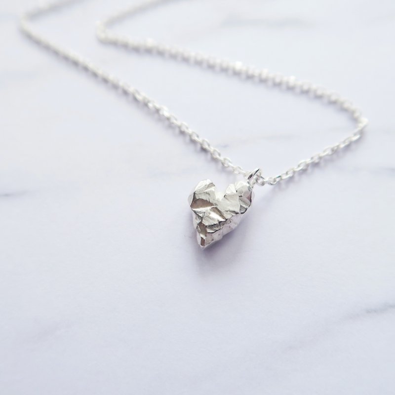925 silver heart love ore texture necklace - สร้อยคอ - เงินแท้ สีเงิน