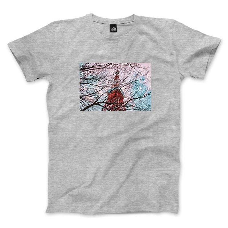 東京の鐵塔 - 深麻灰 - 中性版T恤 - 男 T 恤 - 棉．麻 灰色