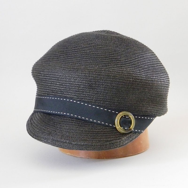 A newsboy cap with a colon and a silhouette of the paper blade. Spring and summer hat size adjustment OK PL1721-Black - หมวก - ผ้าฝ้าย/ผ้าลินิน สีดำ