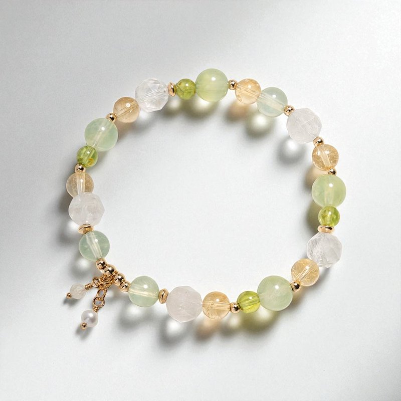 プレーナイト・シトリン・ホワイトファントムクォーツ 14KGFクリスタルブレスレット - ブレスレット - クリスタル 多色