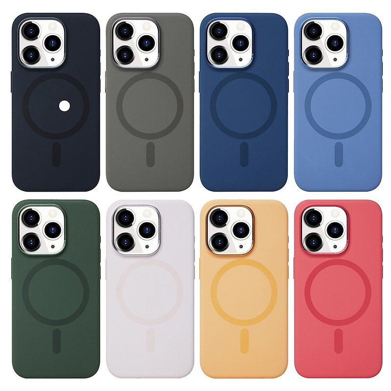 iPhone 15/Pro/ProMax metal lens frame military Silicone phone protective case supports Magsafe - Phone Cases - Silicone Multicolor
