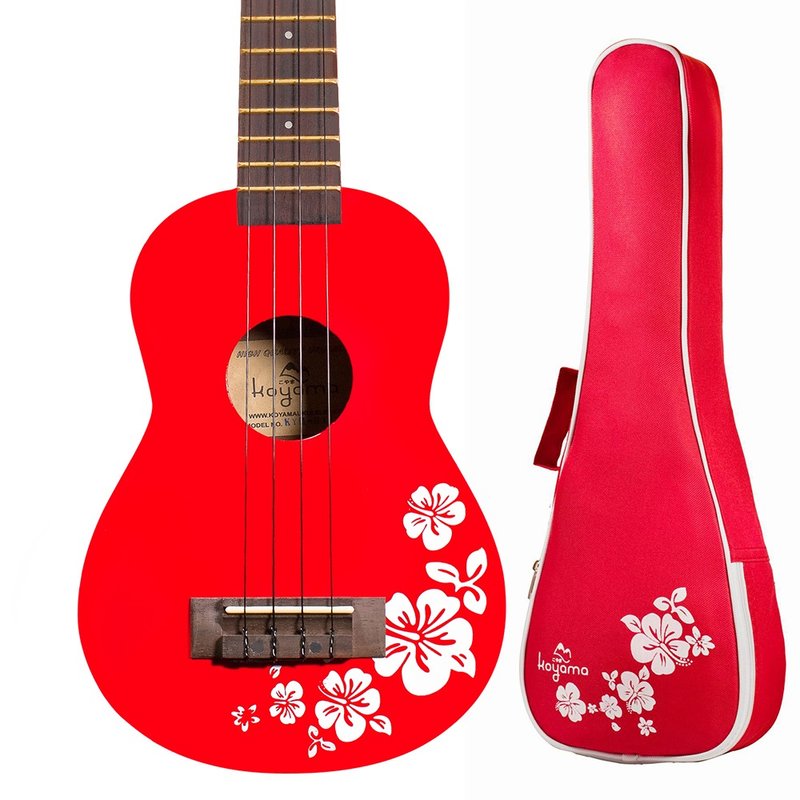 21-inch Hibiscus Flower Color Ukulele Red Flora Soprano Ukulele / red - กีตาร์เครื่องดนตรี - ไม้ สีแดง