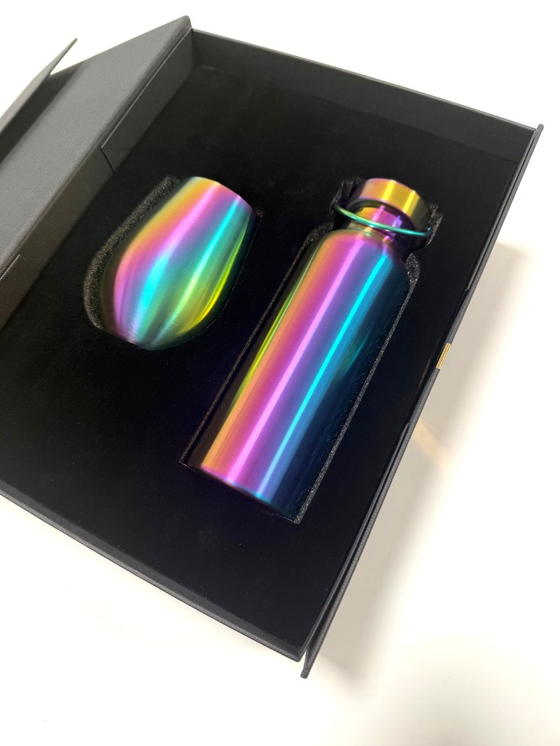 [Customized combination gift] Free engraved Stainless Steel thermos bottle and wine glass set in colorful colors - Vacuum Flasks - Stainless Steel Multicolor