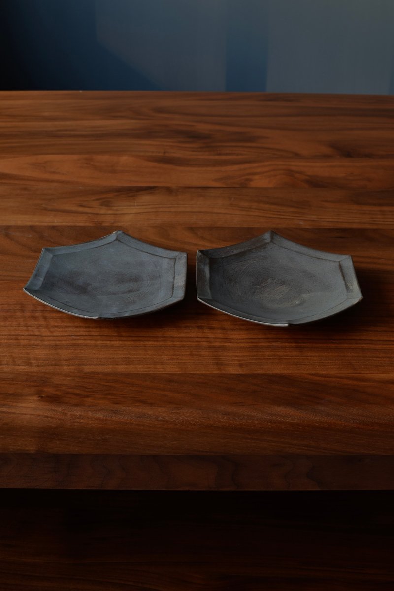 Gray glazed black hexagonal plate - Plates & Trays - Pottery Brown