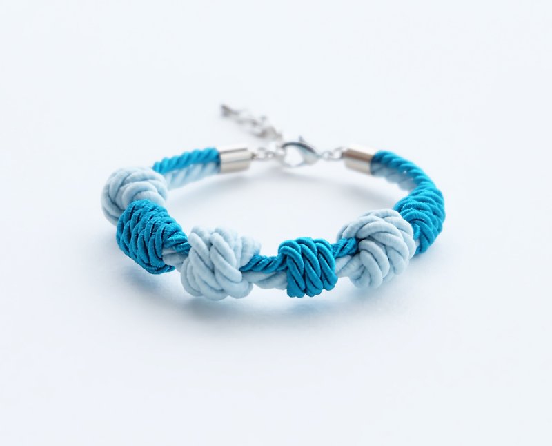 Peacock blue / Matte icy aqua rope bracelet  - 手鍊/手鐲 - 聚酯纖維 藍色
