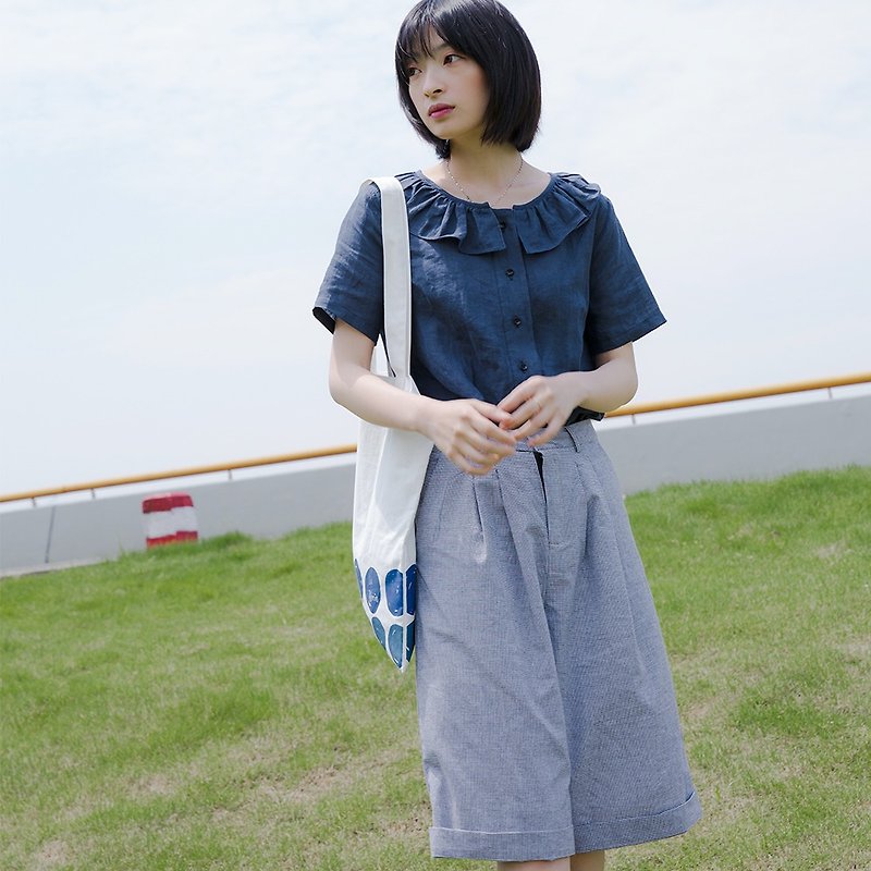 Japanese Houndstooth Shorts | Shorts | Cotton + Polyester | Indie Brand |Sora-147 - Women's Pants - Cotton & Hemp 