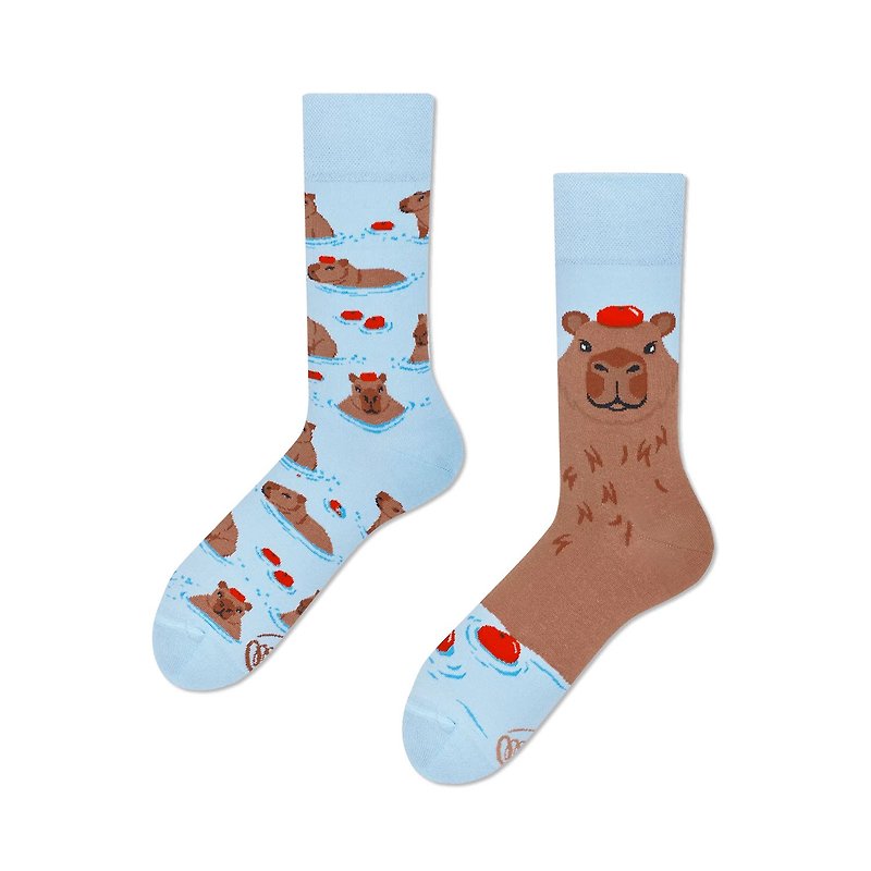 Capybara Mismatched Adult Crew Sock - ถุงเท้า - ผ้าฝ้าย/ผ้าลินิน สีน้ำเงิน