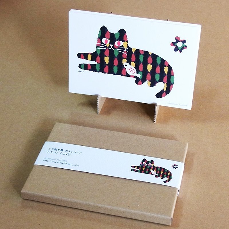 ポストカード｜トラ猫と鳥-12枚セット - 心意卡/卡片 - 紙 白色