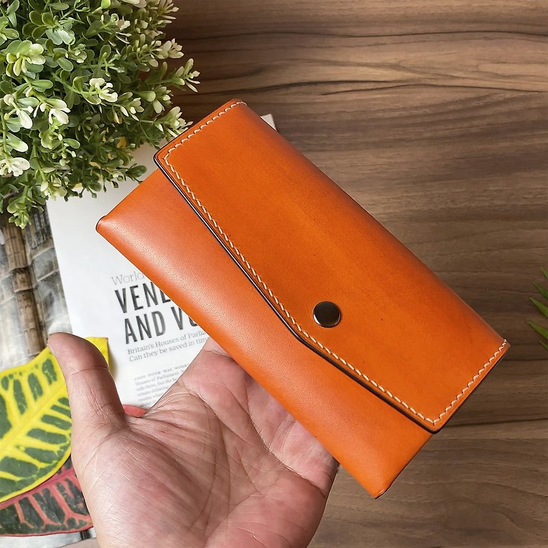 Eisen Leather Fashion Classic Long Clip (Honey Orange) - กระเป๋าสตางค์ - หนังแท้ 