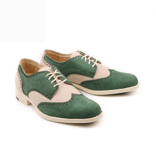 PUHU 彪琥 - 有型又好行的第一首選 MIT 【時尚翼紋輕量紳仕皮鞋-綠】紳士鞋 德比鞋 設計款皮鞋