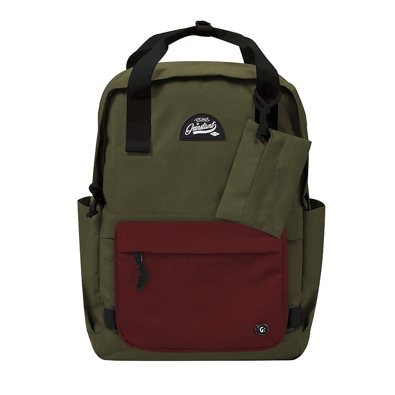 Grinstant混搭可拆組式15.6吋後背包 - 冒險系列 (軍綠色配深紅) - 後背包/書包 - 聚酯纖維 