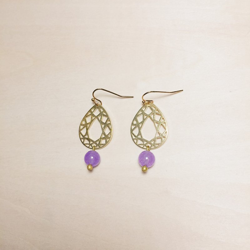復古紫玉髓網狀水滴耳環 - 耳環/耳夾 - 玉石 紫色