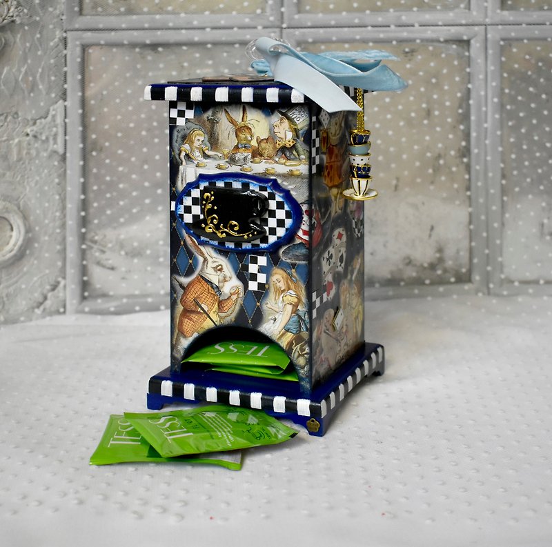 Blue tea house for storing disposable tea bags ALICE - กล่องเก็บของ - ไม้ สีน้ำเงิน