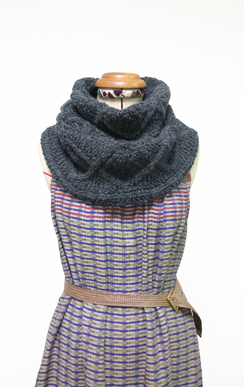 Lan wool scarf (iron gray mist blue) - Knit Scarves & Wraps - Other Materials Gray