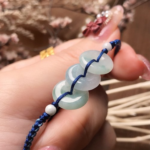 瓔珞珠寶盒 E.L.Jewelry Box 冰糯飄綠翡翠平安扣編織手鍊 | 天然緬甸玉A貨翡翠 | 送禮