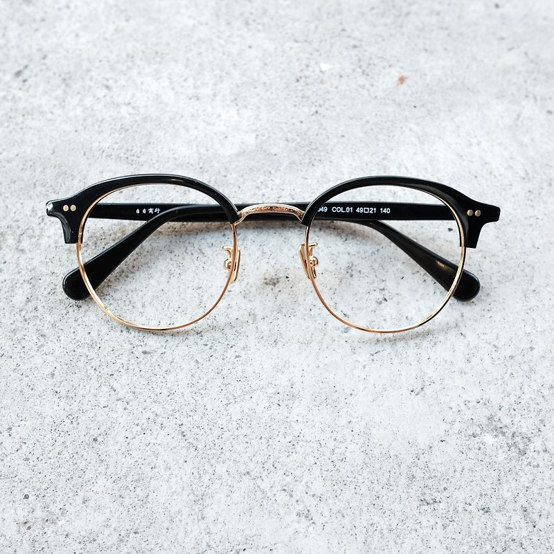 【目目商行】新款 韓國復古眉框 百搭框 黑金/黑 - 眼鏡/眼鏡框 - 其他材質 黑色