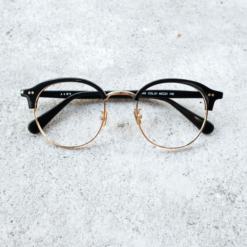 [Business trip] new Korea retro eyebrow box box box black gold / black - Glasses & Frames - Other Materials Black