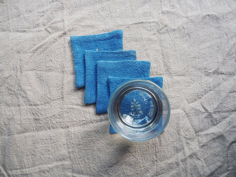Sea wave | Indigo fabric coasters | set of 4 - 杯墊 - 棉．麻 藍色