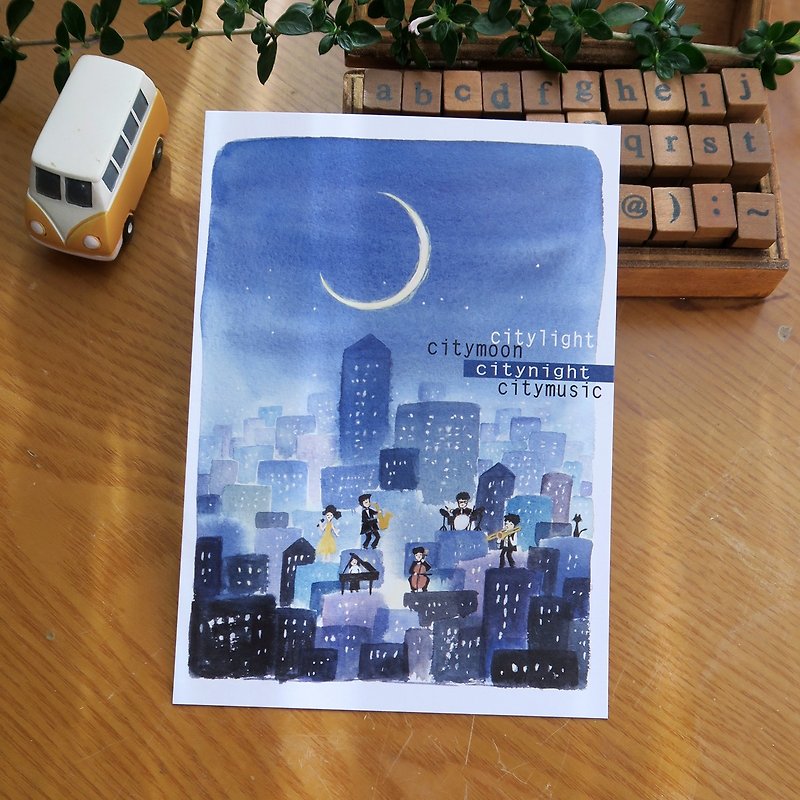 城市的夜月樂 明信片 - 心意卡/卡片 - 紙 藍色